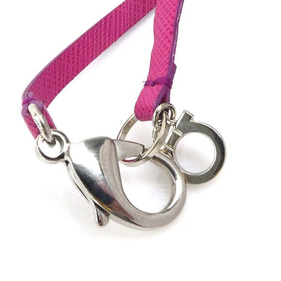Auth Salvatore Ferragamo Bag Charm Name Tag Magenta Leather/Silvertone - e58520a - Picture 5 of 8